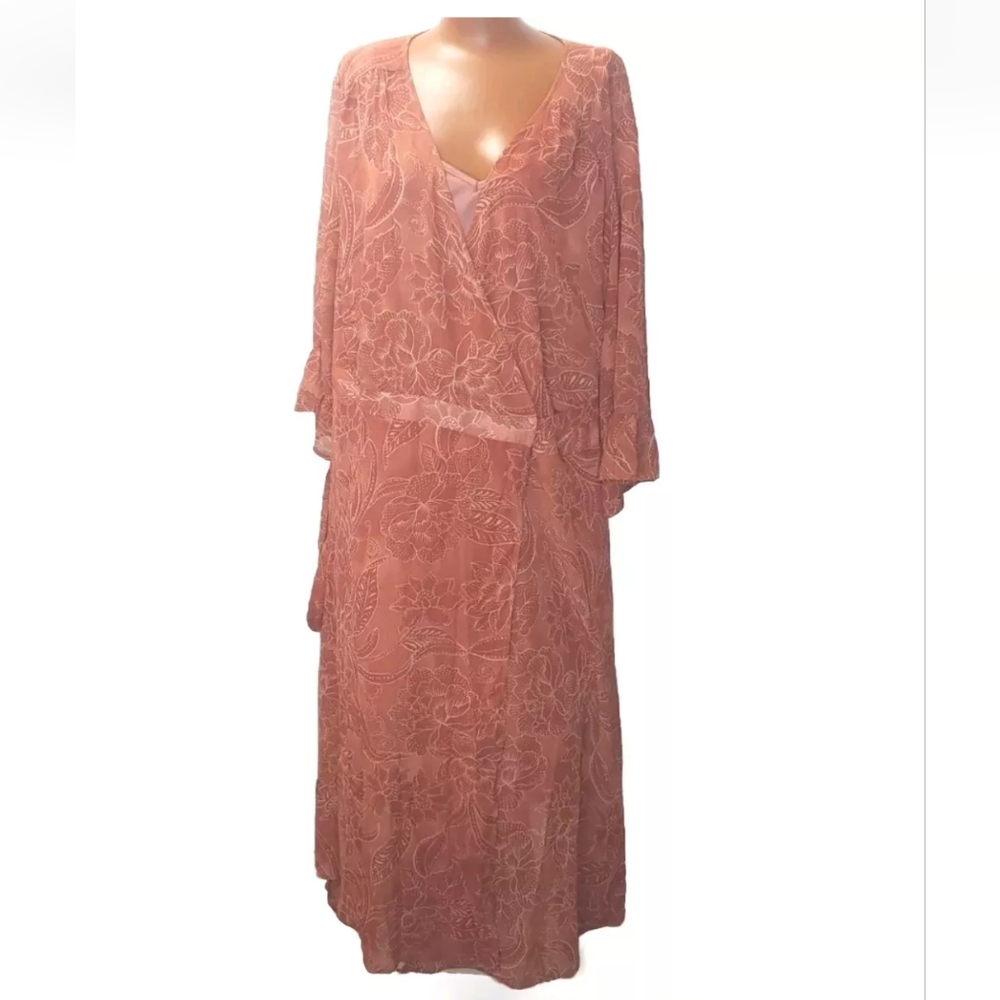 Arna York Viola Wrap Maxi Dress Woman 6X 30W 32W Batik Blooms Sheer Floral New - Picture 2 of 14
